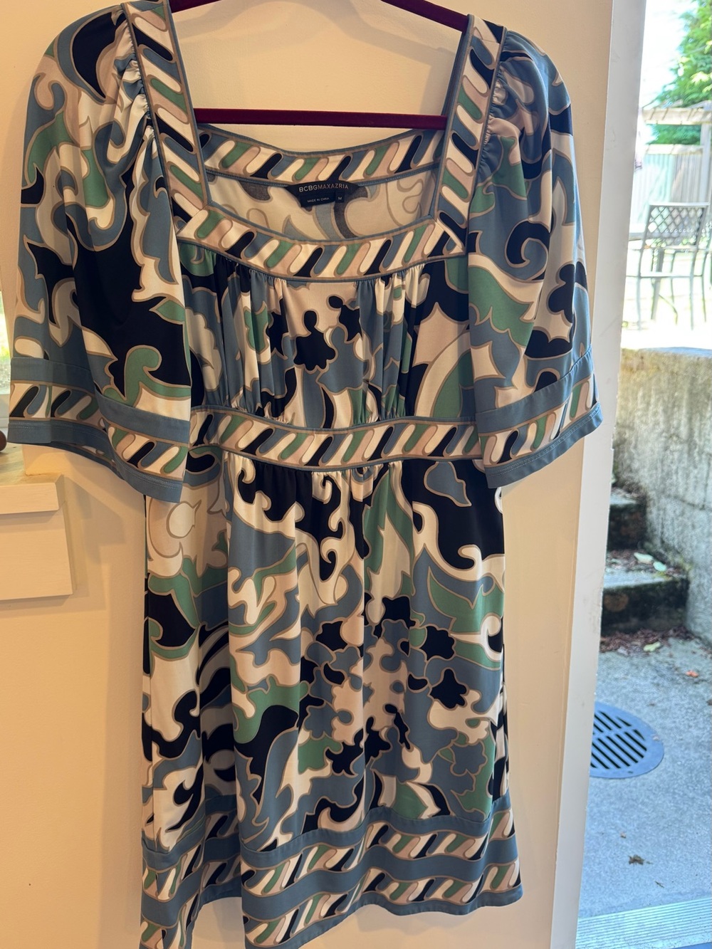 BCBGMaxAzria Blue Green Black Abstract Print Mini Dress